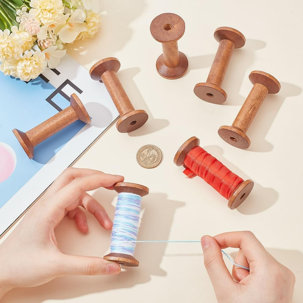 Wooden Spools 6pcs Empty Wood  - огляд і ціна Thread Bobbins Empty